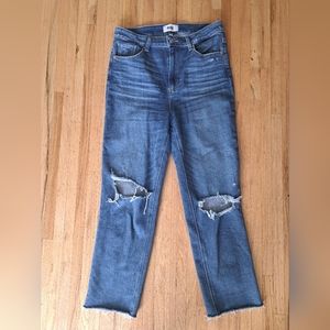 PAIGE Stella Ripped High Waist Straight Leg Cropped Jeans